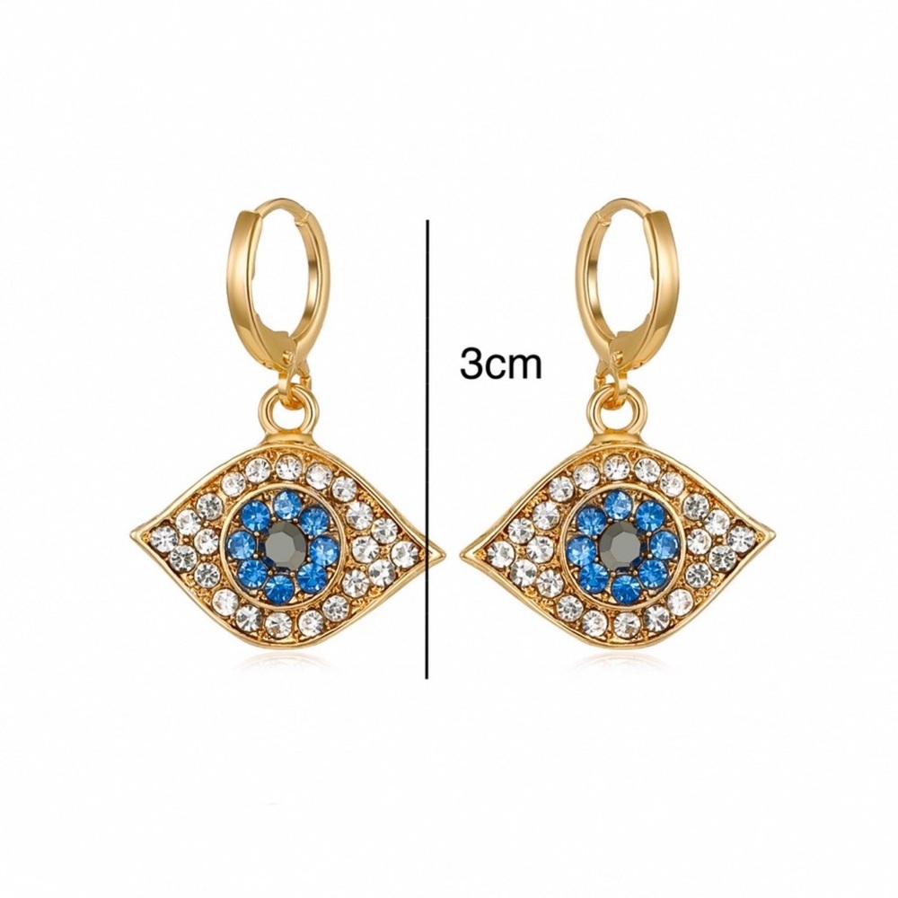 2/$20!  Gold Pave Crystal Evil Eye Huggie Hoops - Picture 5 of 7